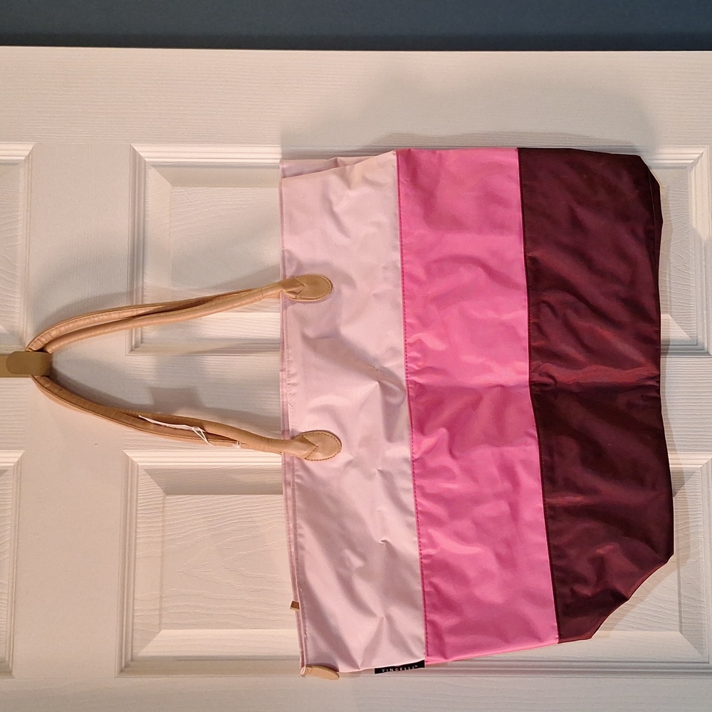 Vincelli Nylon Pink Colorblock Double Handle Tote Bag